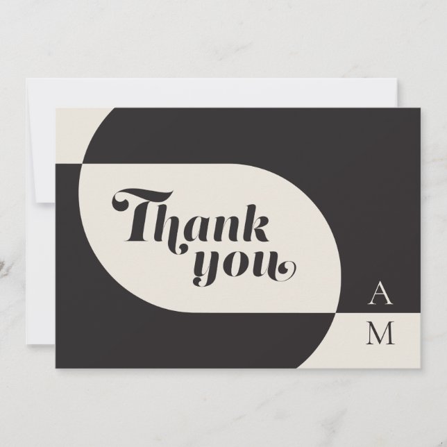 Tarjeta De Agradecimiento Hueso negro Boda Art Decó (Anverso)