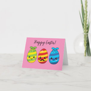 Tarjeta De Agradecimiento Huevos de Pascua de Kawaii con cintas   Añadir tex