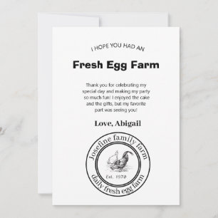 Tarjeta De Agradecimiento Huevos Frescos De Granja Gallinero Rústico Campo