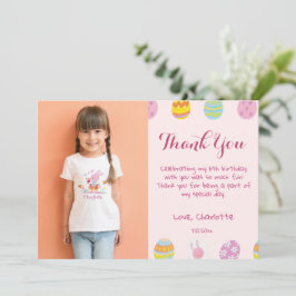 Tarjeta De Agradecimiento Huevos Rosados Pastel Dulces Foto Cumpleaños Niños