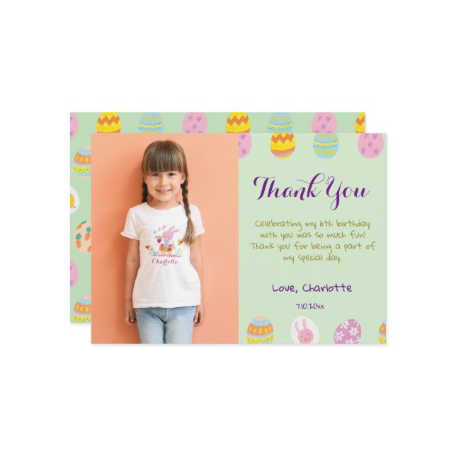 Tarjeta De Agradecimiento Huevos Verdes Pastelitos Lindos para Cumpleaños de (Anverso/Reverso In Situ)