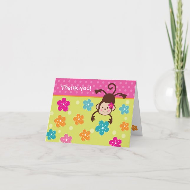 Tarjeta De Agradecimiento Hula Monkey Luau Cumpleaños Cartas de agradecimien (Anverso)