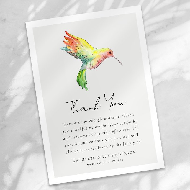 Tarjeta De Agradecimiento Hummingbird Sympathy Funeral (Subido por el creador)