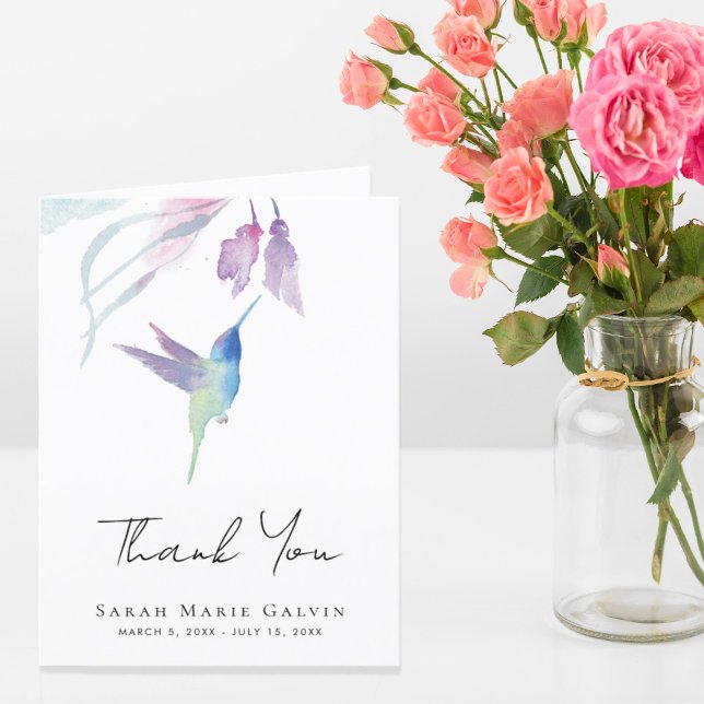 Tarjeta De Agradecimiento Hummingbird Watercolor Funeral Memorial (Subido por el creador)