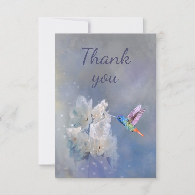 Tarjeta De Agradecimiento Hummingbird y flores de jardín blancas (Anverso)