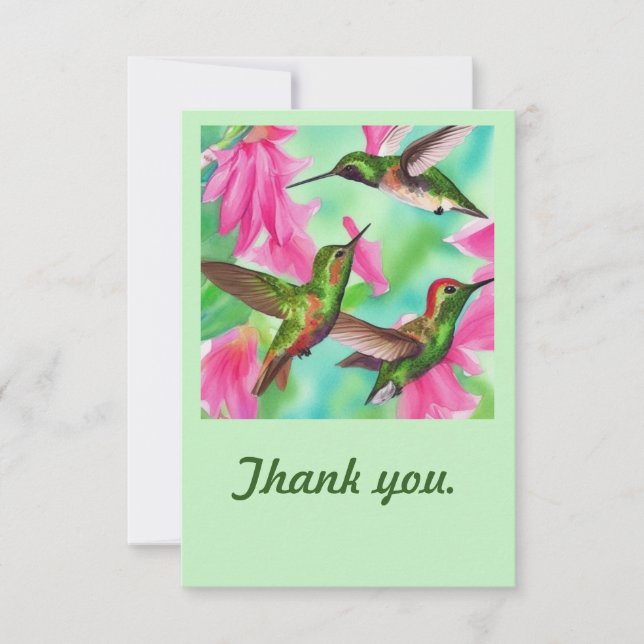 Tarjeta De Agradecimiento Hummingbirds con flores y alegría acuática (Anverso)