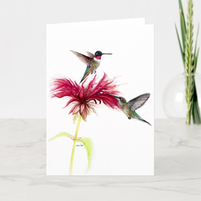 Tarjeta De Agradecimiento Hummingbirds Floral acuarela Saludo En Blanco O (Hummingbirds Floral Watercolor Blank Thank You Card by Jenn Steffen Art)