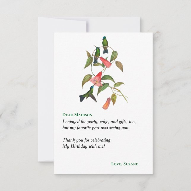 Tarjeta De Agradecimiento Hummingbirds Floral Wreath Bithday Fiesta (Anverso)