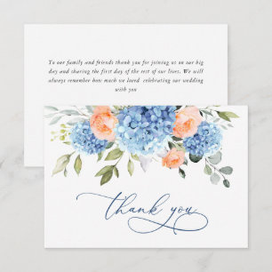 Tarjeta De Agradecimiento Hydrangea Azul Elegante Rosas de Color Rosa Flores