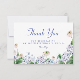 Tarjeta De Agradecimiento Hydrangea Azul Rosa Blanca Cumpleaños 100