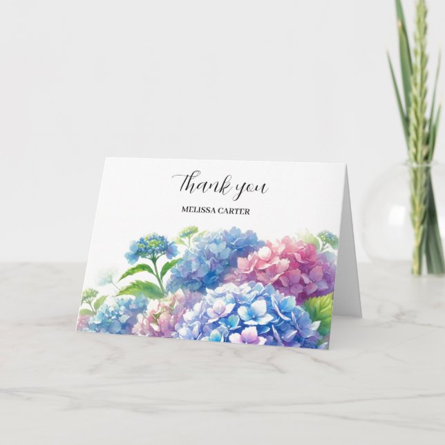 Tarjeta De Agradecimiento Hydrangea Blue Floral Boda Gracias (Anverso)