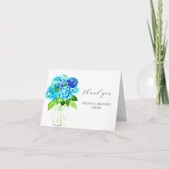 Tarjeta De Agradecimiento Hydrangea Blue Floral Rustic Boda Gracias (Anverso)