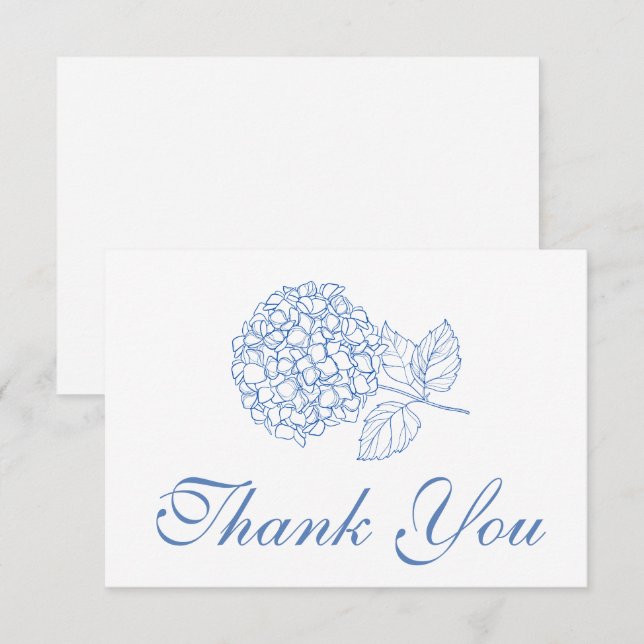 Tarjeta De Agradecimiento Hydrangea Dusty Blue Elegoral Gracias (Anverso / Reverso)