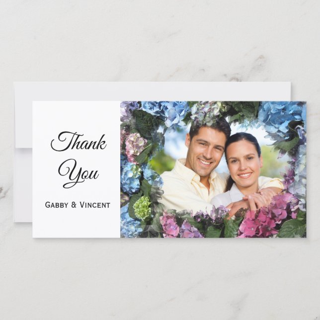 Tarjeta De Agradecimiento Hydrangea Flowers Frame Boda Gracias Foto (Anverso)