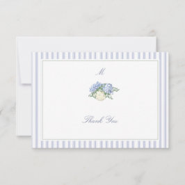 Tarjeta De Agradecimiento Hydrangea Formal Stripes Coastal Classic Wedding