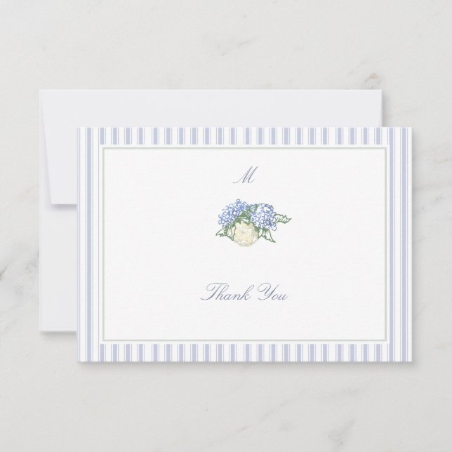 Tarjeta De Agradecimiento Hydrangea Formal Stripes Coastal Classic Wedding (Anverso)