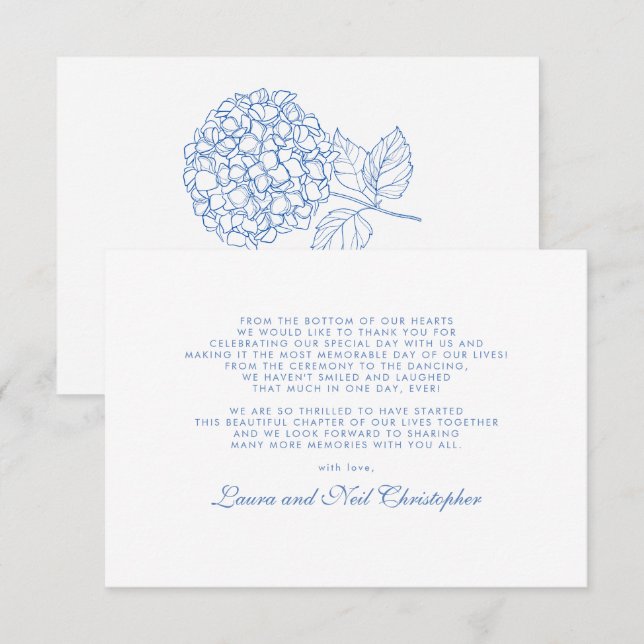Tarjeta De Agradecimiento Hydrangea moderna Boda azul turbio Gracias (Anverso / Reverso)