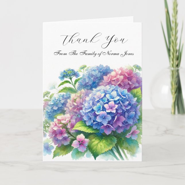Tarjeta De Agradecimiento Hydrangea Simpatía Floral Funeral Gracias  (Anverso)