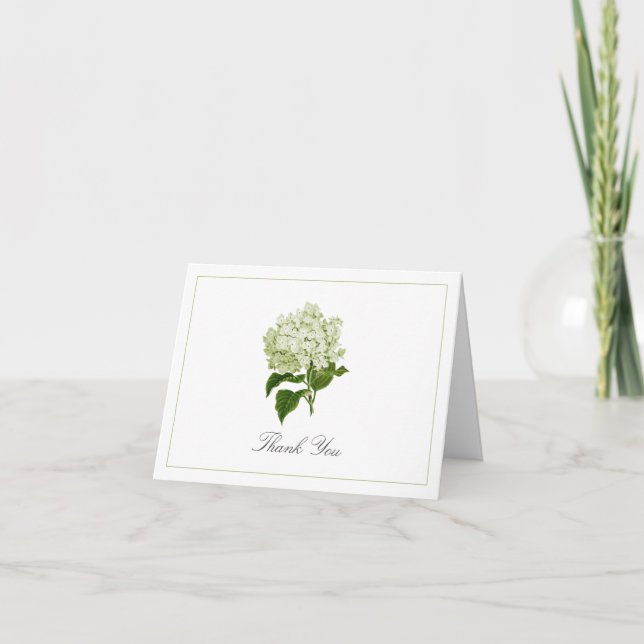 Tarjeta De Agradecimiento Hydrangea Verde Blanca Flor Tradicional (Anverso)