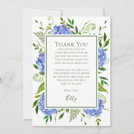 Tarjeta De Agradecimiento Hydrangeas Azules Cumpleaños 100