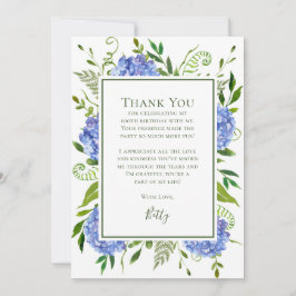 Tarjeta De Agradecimiento Hydrangeas Azules Cumpleaños 100