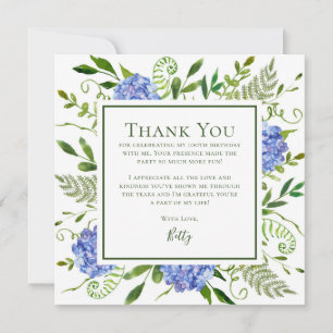 Tarjeta De Agradecimiento Hydrangeas Azules Cumpleaños 100