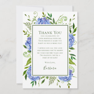 Tarjeta De Agradecimiento Hydrangeas Azules Cumpleaños 70 