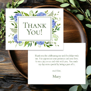 Tarjeta De Agradecimiento Hydrangeas Azules Cumpleaños 90