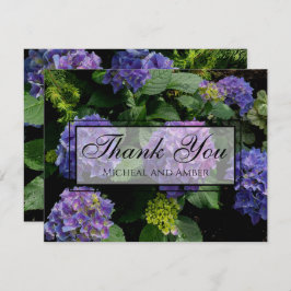 Tarjeta De Agradecimiento Hydrangeas jardín floral azul púrpura