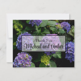 Tarjeta De Agradecimiento Hydrangeas jardín floral azul púrpura
