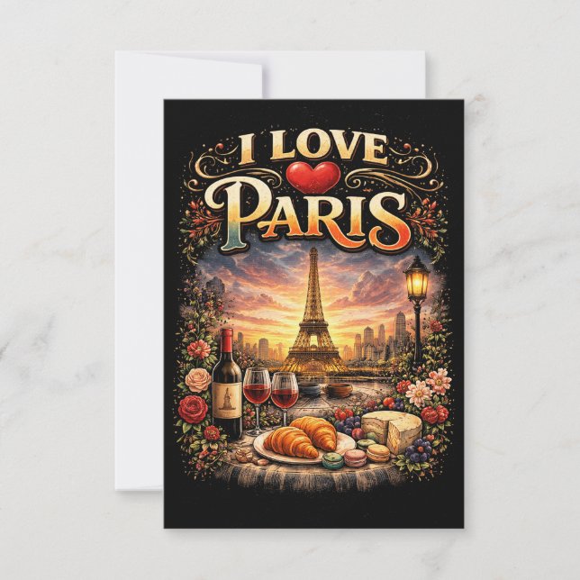 Tarjeta De Agradecimiento I Love Paris (Anverso)