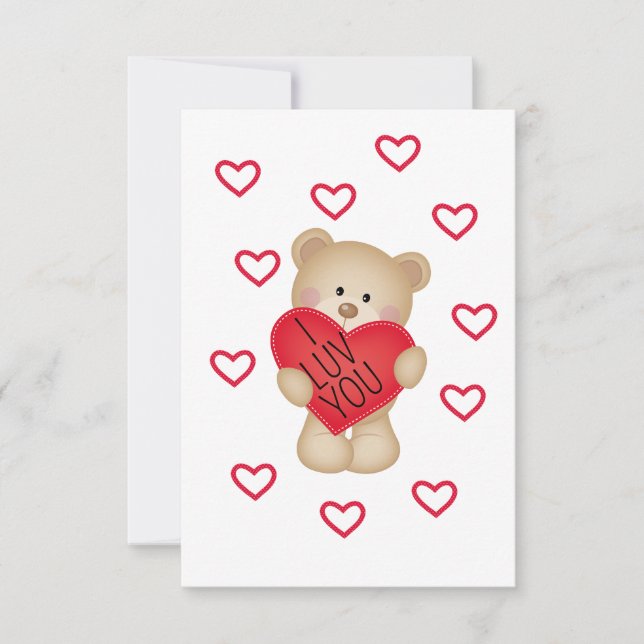 Tarjeta De Agradecimiento I LUV YOU Teddy Bear Valentcard (Anverso)
