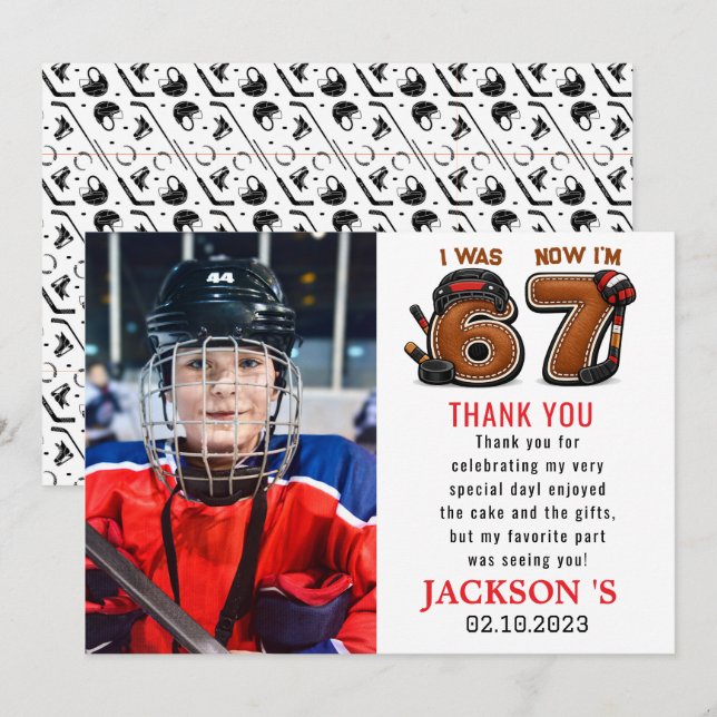 Tarjeta De Agradecimiento I Was 6, Now I’m 7 – Hockey 7th Birthday Party (Anverso / Reverso)