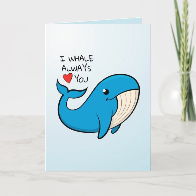 Tarjeta De Agradecimiento "I whale love you" Vrolijke blauwe walvis. (Anverso)