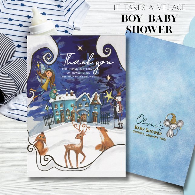 Tarjeta De Agradecimiento Ice Blue Winter Village Thank You Card | Fairy  (Ice Blue Winter Village Thank You Card  Fairy )