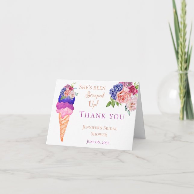 Tarjeta De Agradecimiento Ice Cream Floral Bridal Shower (Anverso)