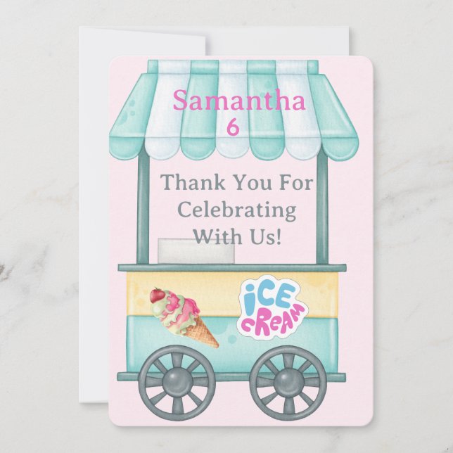 Tarjeta De Agradecimiento Ice Cream Thank You Card, Samantha Birthday Thank  (Anverso)