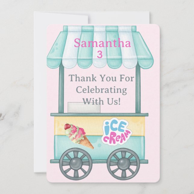 Tarjeta De Agradecimiento Ice Cream Thank You Card, Samantha Birthday Thank  (Anverso)