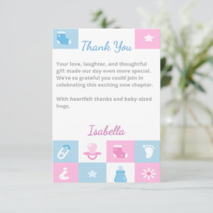 Tarjeta De Agradecimiento Iconos diminutos pastel para baby showers y revela