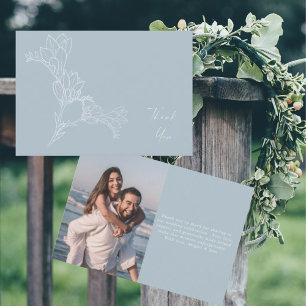 Tarjeta De Agradecimiento Icy Blue Modern Floral Photo Boda Gracias