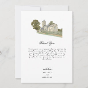 Tarjeta De Agradecimiento Iglesia acuarela Monograma tradicional Boda
