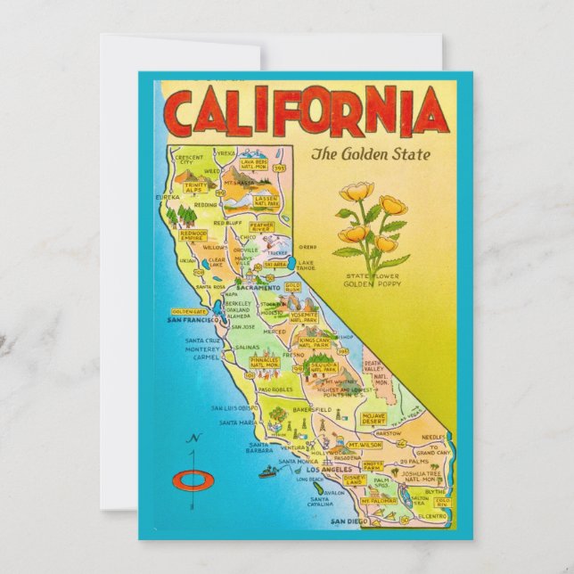 Tarjeta De Agradecimiento Illustrated California State 5x7 Big Postcard (Anverso)