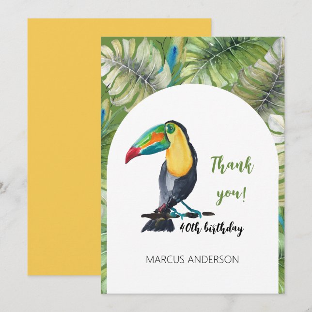 Tarjeta De Agradecimiento Ilustracion acuático exótico de Toucan (Anverso / Reverso)