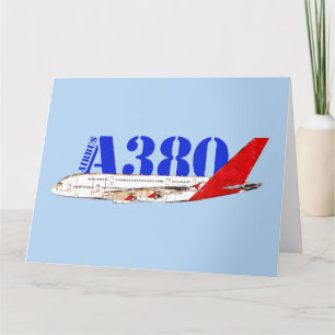 Tarjeta De Agradecimiento Ilustracion Airbus A380 con diseño de cola roja au