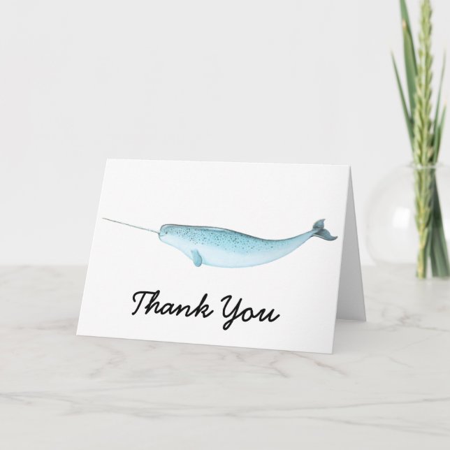 Tarjeta De Agradecimiento Ilustracion azul de Narwhal (Anverso)