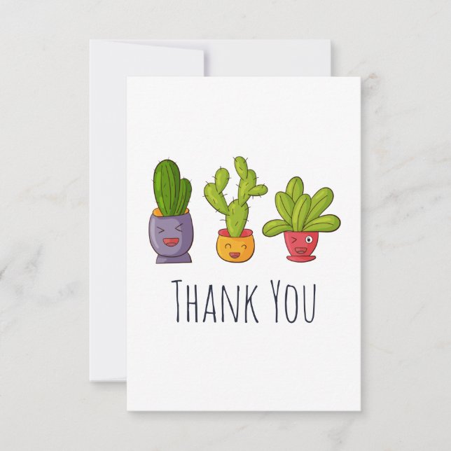 Tarjeta De Agradecimiento Ilustracion Cactus de tres cutas (Anverso)