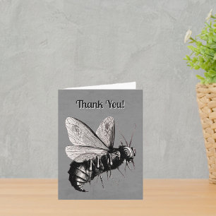 Tarjeta De Agradecimiento Ilustración de abeja negra gótica con cráneo y hue