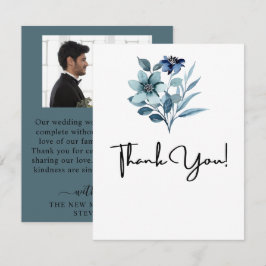 Tarjeta De Agradecimiento Ilustración de Acuarela Rústica Bouquet Floral Azu