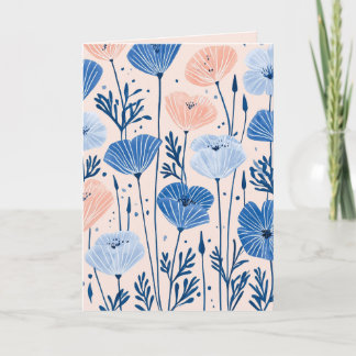 Tarjeta De Agradecimiento Ilustración de amapolas rosadas y azules sonrojada