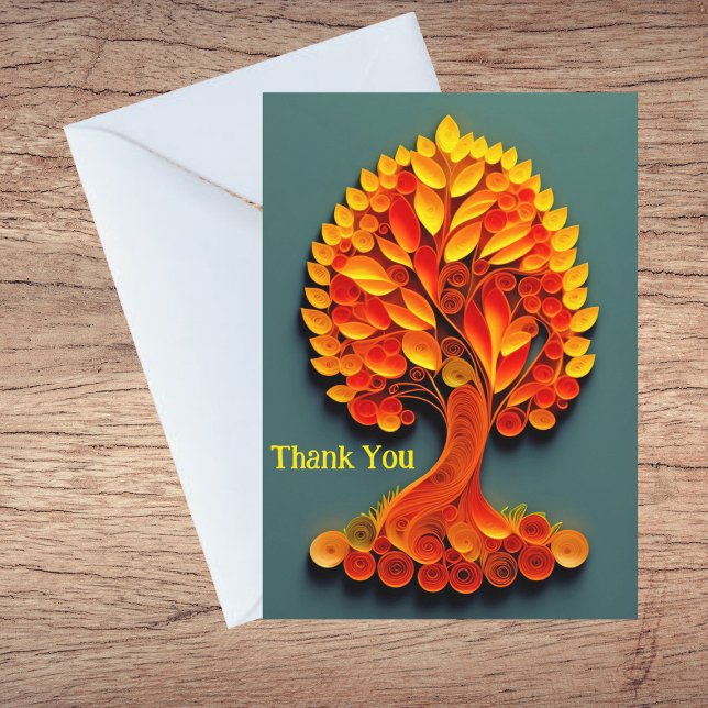 Tarjeta De Agradecimiento Ilustracion de árbol otoñal de Quilling Naranja (Subido por el creador)